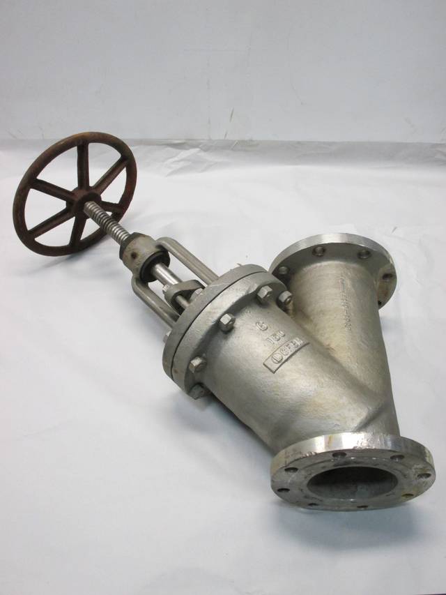 6 IN ANGLE BODY STAINLESS 150 MANUAL FLANGED PISTON VALVE D457341