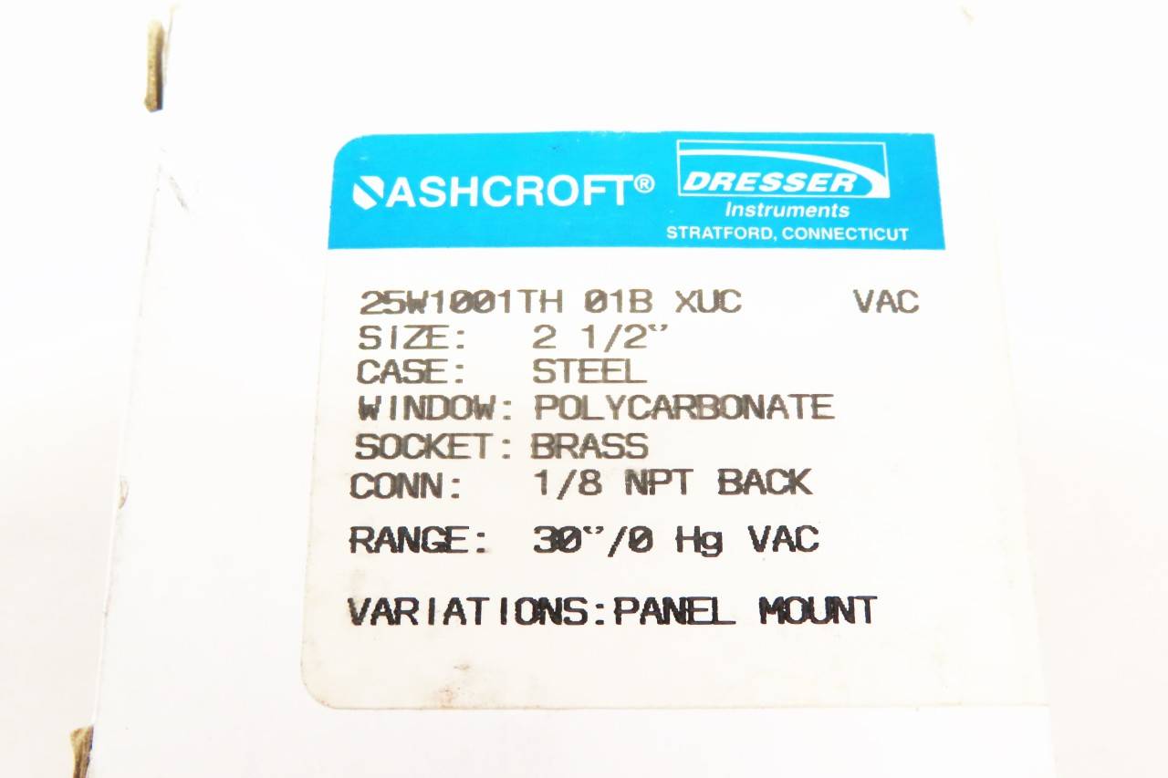 ASHCROFT 25W1001TH 01B XUC 2-1/2IN 0-30IN-HG Pressure Gauge ASHCROFT 25W1001TH 01B XUC 2-1/2IN 0-30IN-HG Pressure Gauge