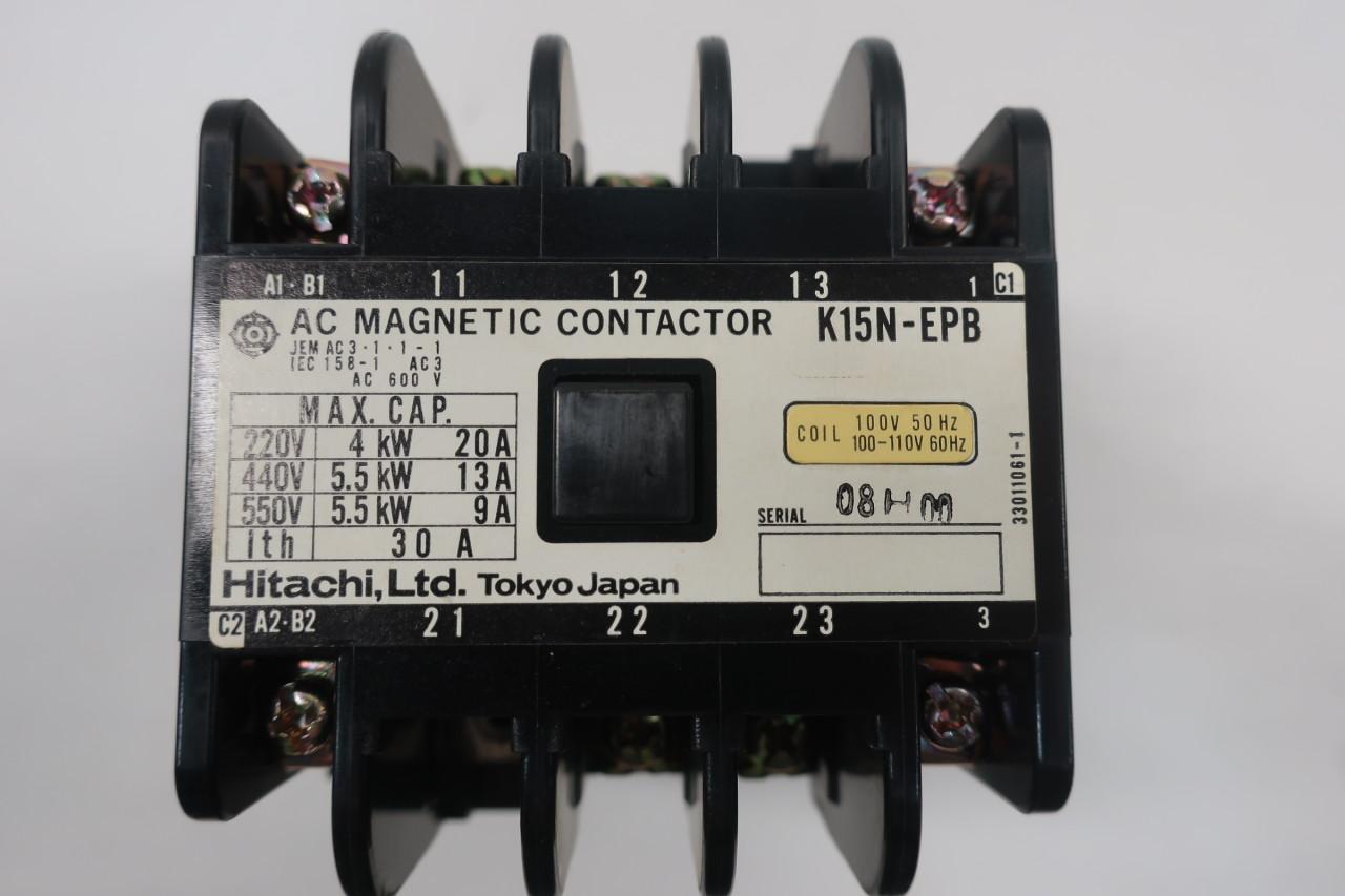HITACHI K15N-EP AC MAGNETIC CONTACTOR 100-110V 60hz Coil With Auxiliary #72D34 