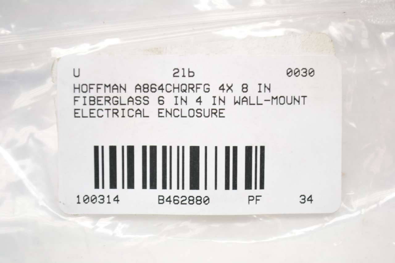 HOFFMAN A864CHQRFG HINGED COVER WALL-MOUNT 8X6X4 IN ELECTRICAL ENCLOSURE B316298 