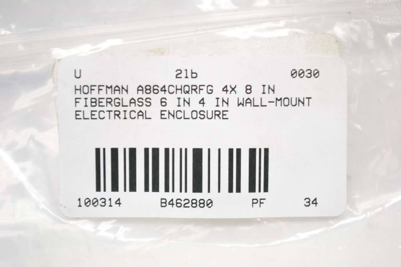 HOFFMAN A864CHQRFG HINGED COVER WALL-MOUNT 8X6X4 IN ELECTRICAL ENCLOSURE B316298 HOFFMAN A864CHQRFG HINGED COVER WALL-MOUNT 8X6X4 IN ELECTRICAL ENCLOSURE B316298