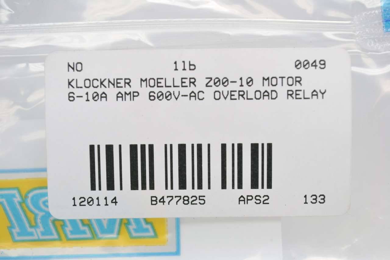 Klockner Moeller Z00-10 Overload Relay 6-10a Amp