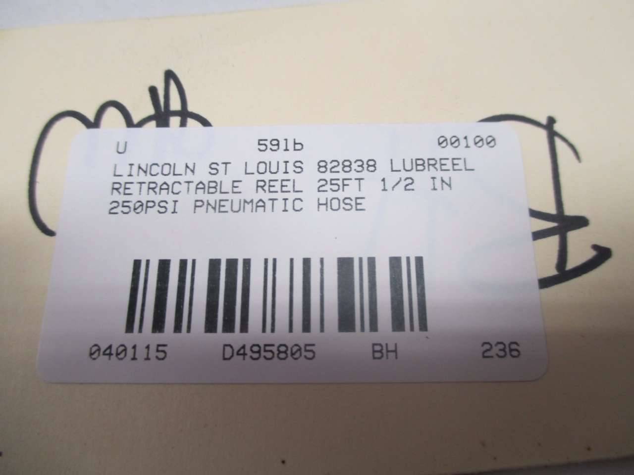 Lincoln 82838 Lubreel 25ft 1/2in 250psi Pneumatic Hose Retractable