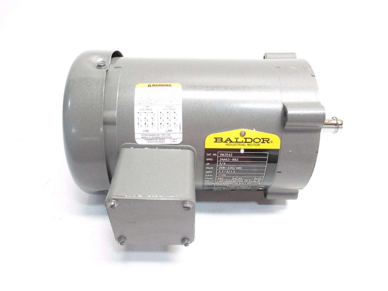 Baldor VM3542 Electric Motor 34A63-883 208-230/460V 3/4HP 1725 RPM 