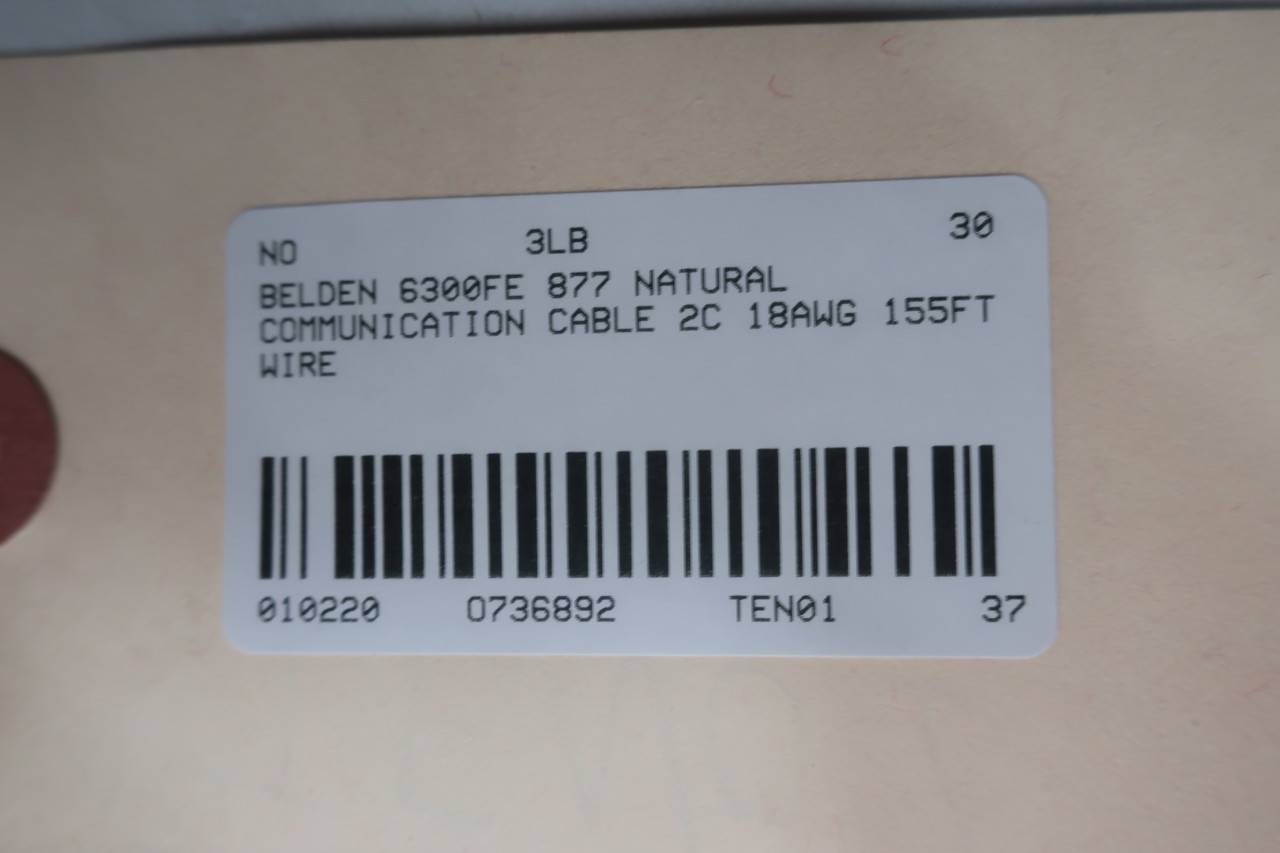 BELDEN 6300FE 877 Cable 2C 18AWG 175FT BELDEN 6300FE 877 Cable 2C 18AWG 175FT