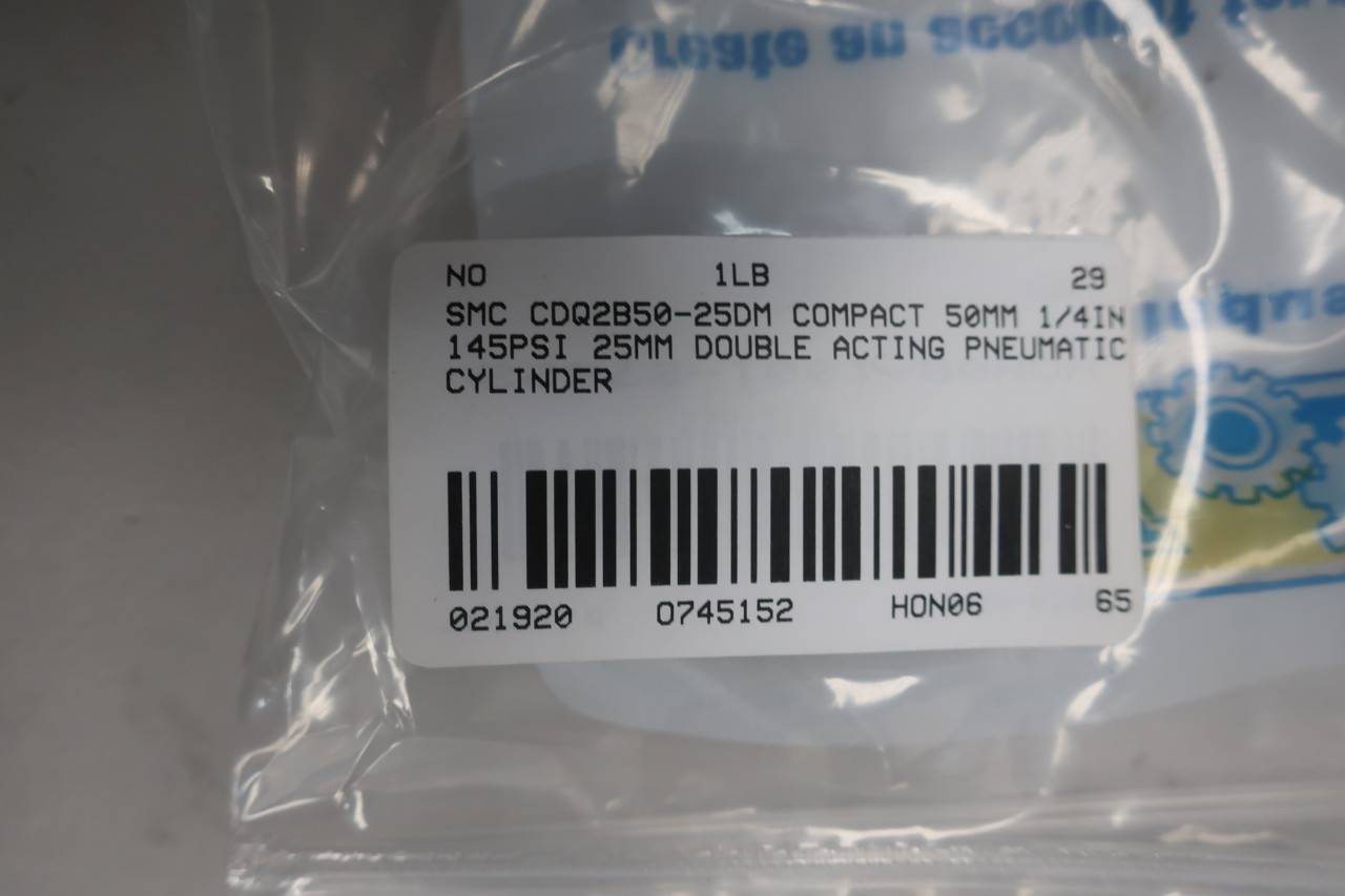 SMC CDQ2B50-25DM Double Acting Pneumatic Cylinder 50MM 25MM 145PSI SMC CDQ2B50-25DM Double Acting Pneumatic Cylinder 50MM 25MM 145PSI