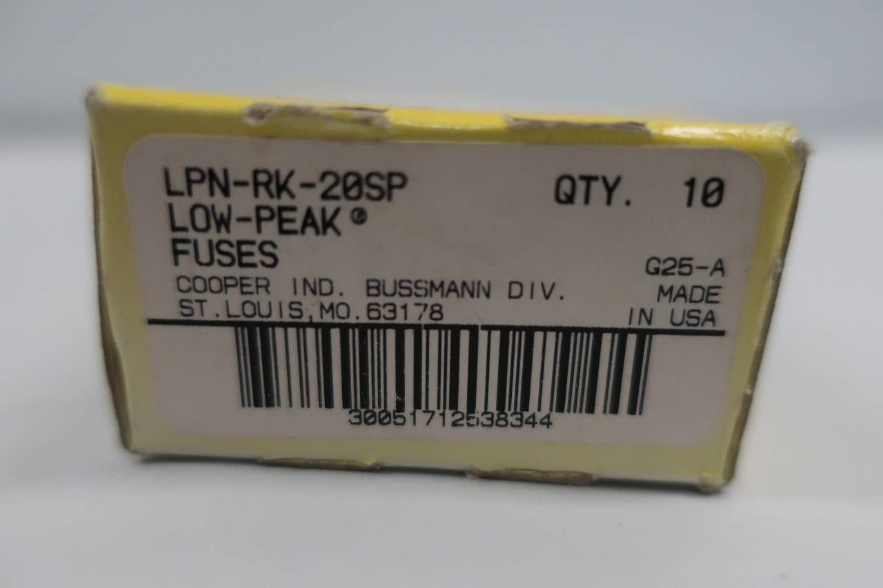 Box Of 10 Cooper Bussmann LPN-RK-20SP Cartridge Fuse Rk1 20a 250v-ac