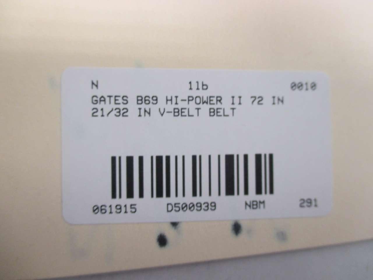 B Section Gates B69 Hi-Power II Belt 13/32 Height B69 Size 21/32 Width 72.0 Belt Outside Circumference