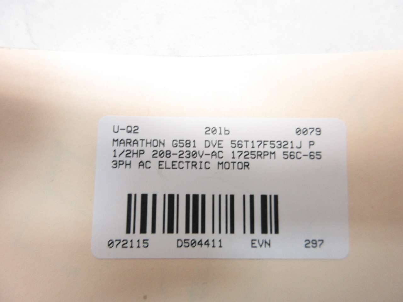 Marathon G581 Dve 56t17f5321j P 1 2hp 460v Ac 1725rpm 56c 65 Motor D