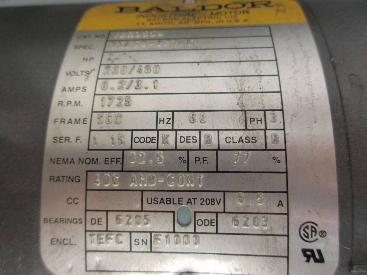 Baldor Vbm3558 Grg Bm6 15 R 56 2hp 230 460v 15 1 115rpm Gear Motor D Baldor Vbm3558 Grg Bm6 15 R 56 2hp 230 460v 15 1 115rpm Gear Motor D