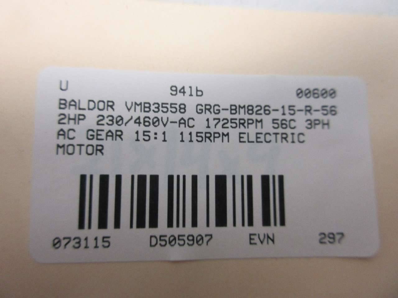 Baldor Vbm3558 Grg Bm6 15 R 56 2hp 230 460v 15 1 115rpm Gear Motor D