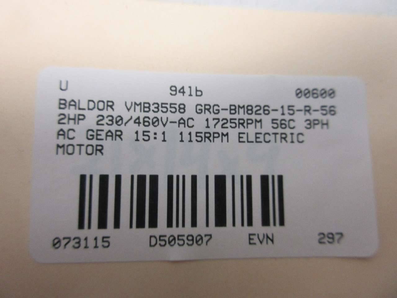 Baldor Vbm3558 Grg Bm6 15 R 56 2hp 230 460v 15 1 115rpm Gear Motor D Baldor Vbm3558 Grg Bm6 15 R 56 2hp 230 460v 15 1 115rpm Gear Motor D