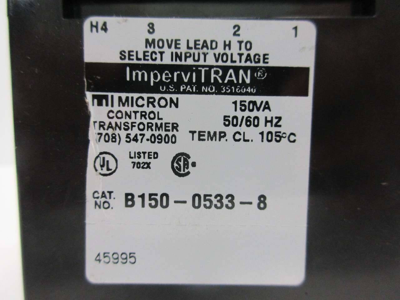 MICRON IMPERVITRAN 150VA 1PH TRANSFORMER B150MQ15XK HV 208X277 LV 120