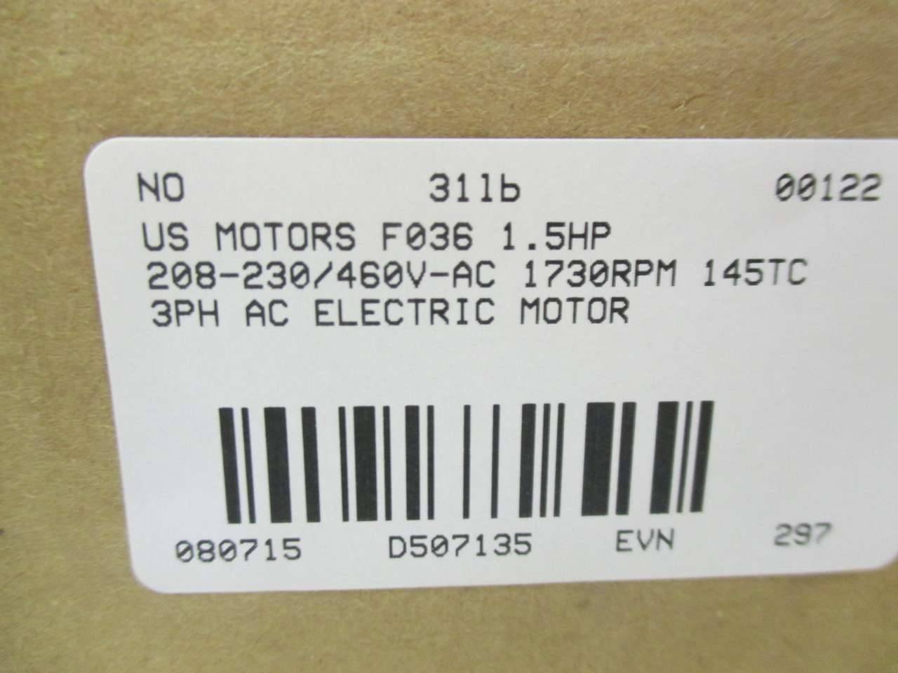 Us Motors F036b Unimount 125 1 5hp 230 460v Ac 1730rpm 145tc Motor D
