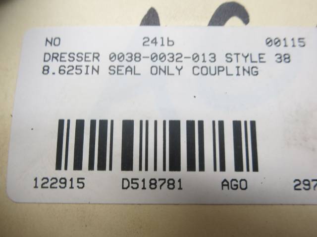 Dresser 0038 9073 013 Style 38 8 625in Seal Only Coupling D518781