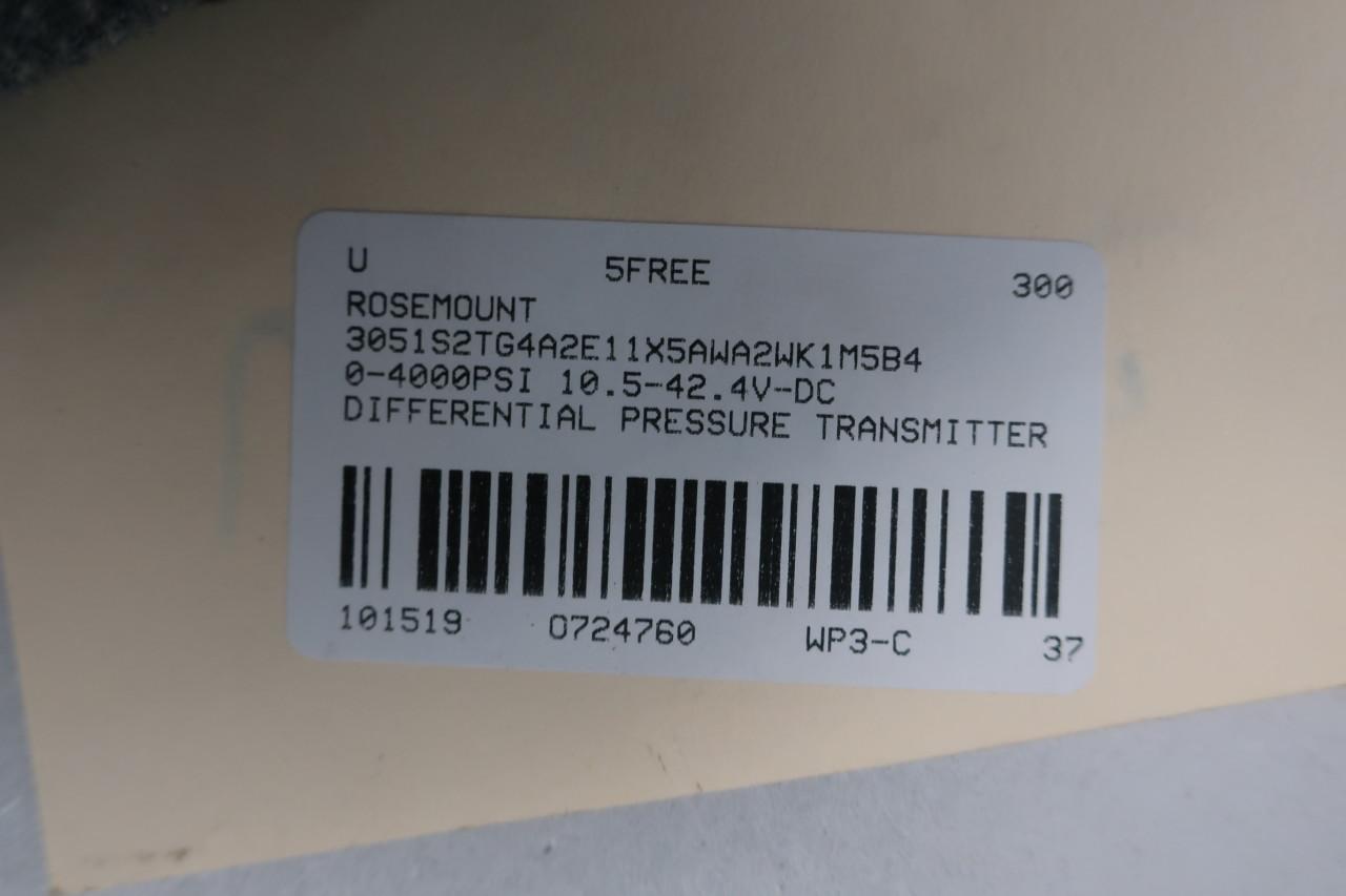 Rosemount 3051S2TG4A2E11X5AWA2WK1M5B4 Wireless Pressure Transmitter 0-4000psi 
