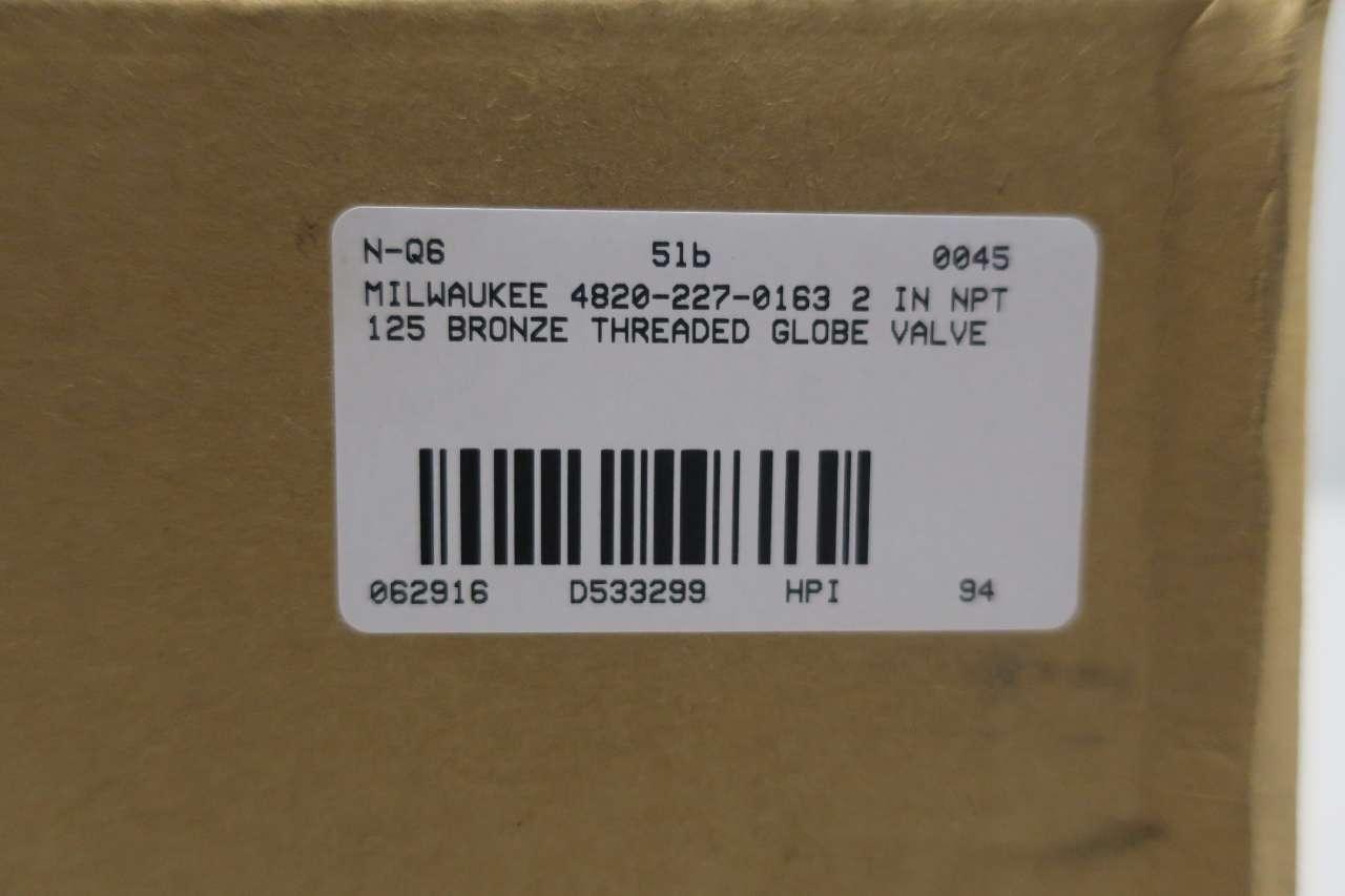 MILWAUKEE 4820-227-0163 2 IN NPT BRONZE THREADED GLOBE VALVE D533299 