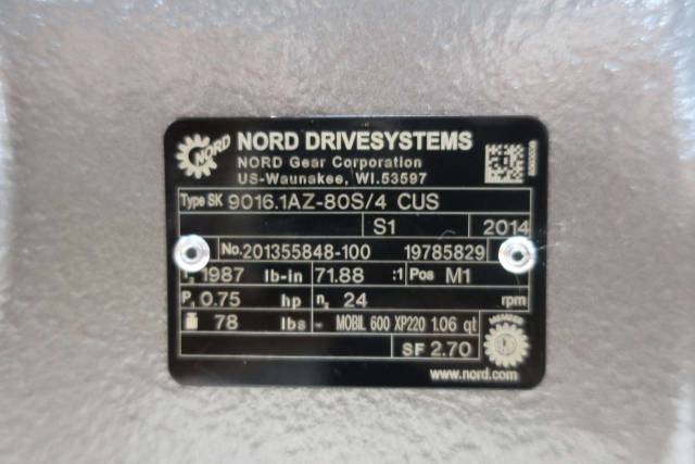 NORD SK9016.1AZ-80S/4 CUS 3/4HP 230/460V-AC 71.88:1 24RPM GEAR MOTOR ...