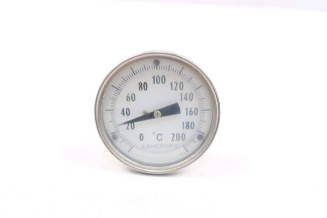 ASHCROFT THERMOMETER TEMPERATURE GAUGE 4 IN PROBE 0-200C 1/2 IN NPT D535091