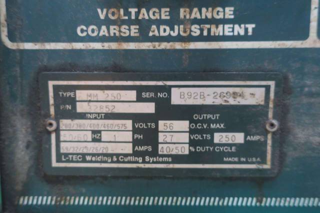 L TEC TYPE MM 250 32852 MIGMASTER 250 460V AC MIG WELDER D549909