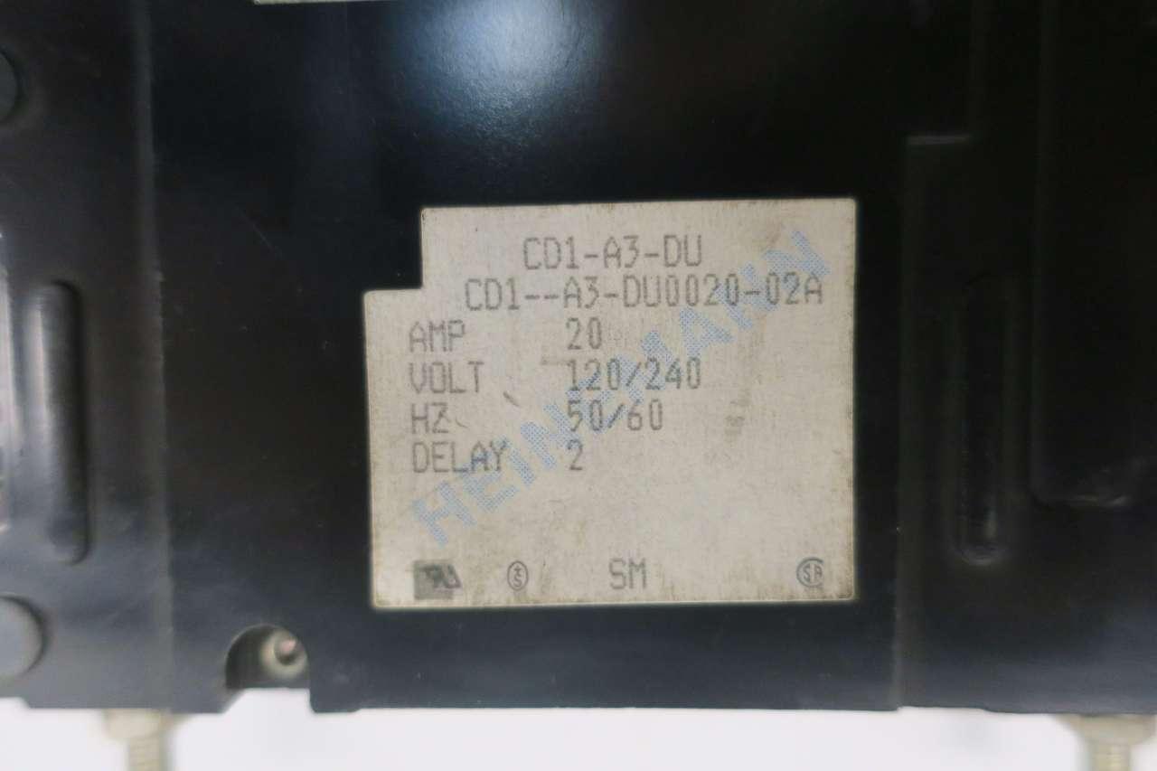 Heinemann CD1-A3-DU 240 volt 20 amp Horizontal Panel Mount Circuit Breaker 