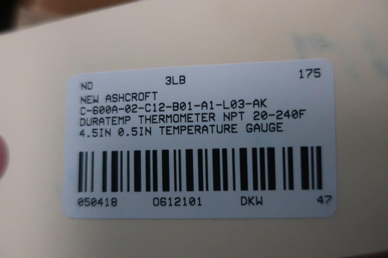 Ashcroft C-600A-02-C12-B01-A1-L03-AK Duratemp 4-1/2in 20-240f Thermometer 