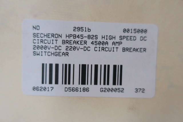 SECHERON HPB45-82S HIGH SPEED DC CIRCUIT BREAKER 4500A 2000V-DC D566186