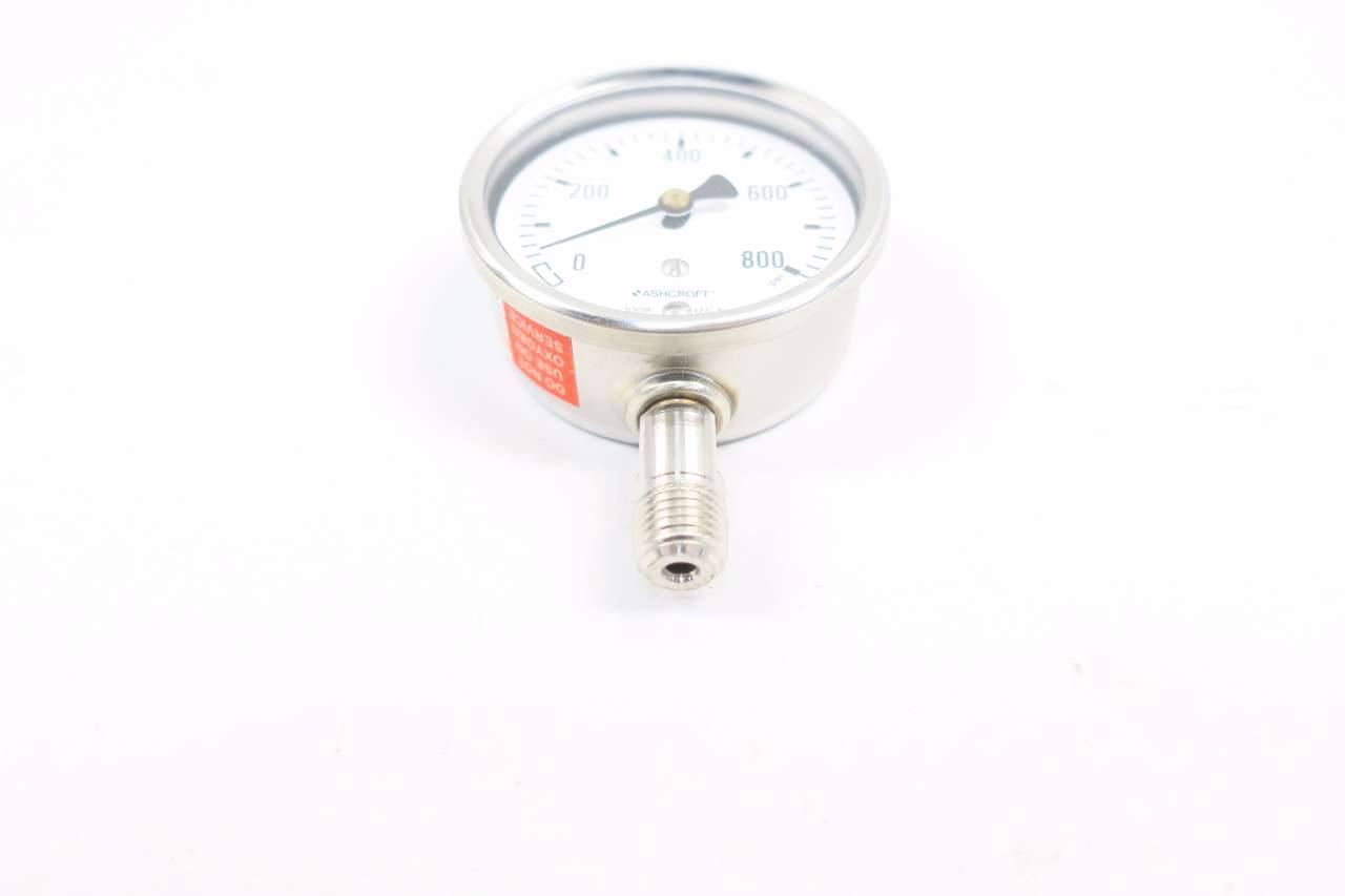 ASHCROFT 63-1008-S-02L-800 STAINLESS STEEL GAUGE 0-800 PSI 2-3/4" DIA 3