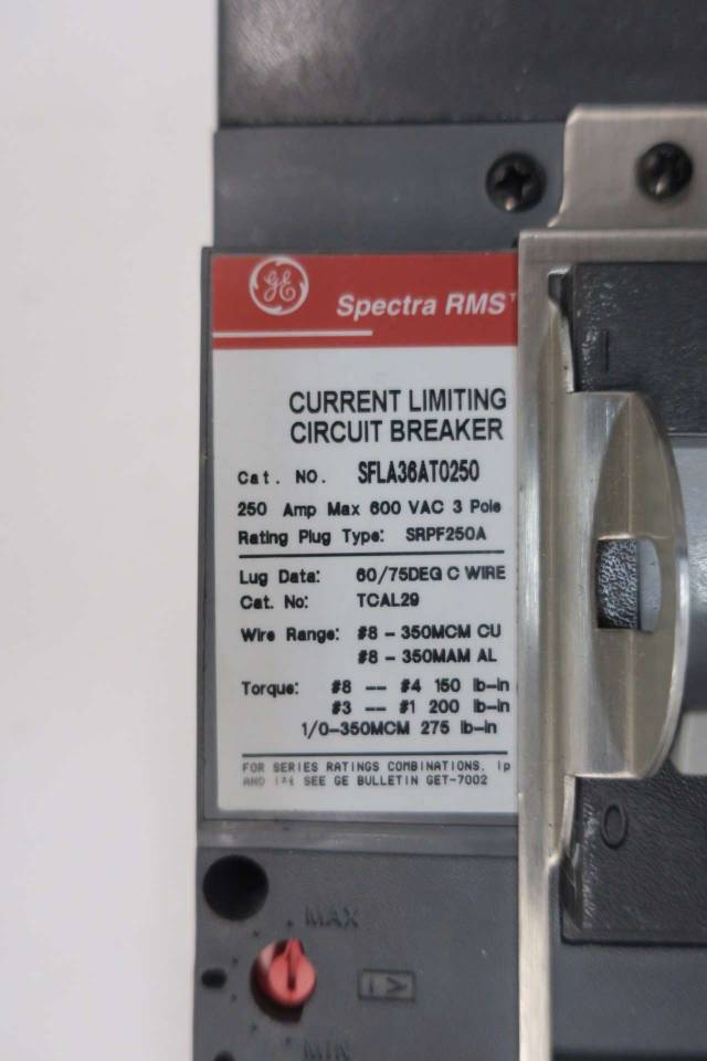 GE SFLA36AT0250 SPECTRA RMS 3P 250A 600VAC CIRCUIT BREAKER W/150A PLUG
