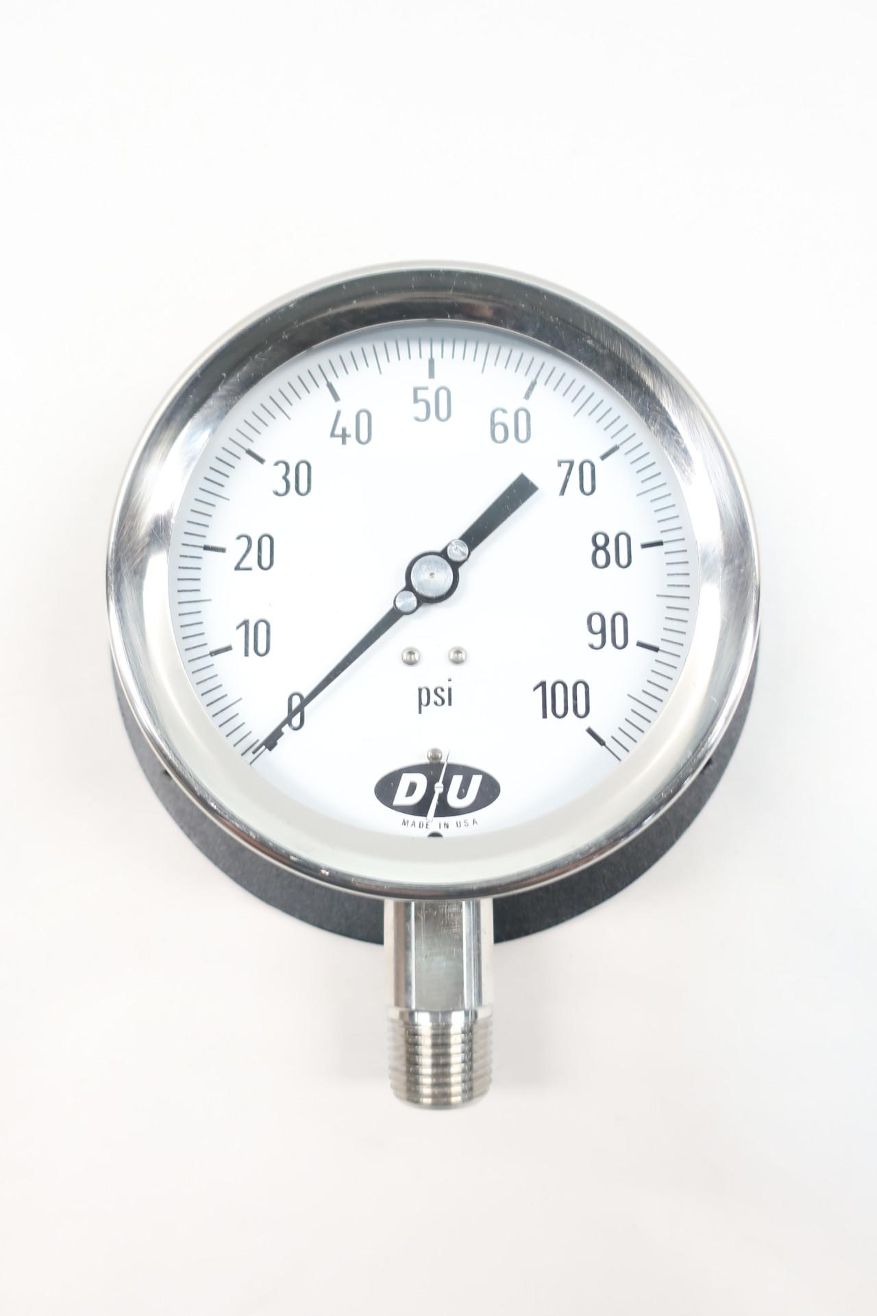 Duro Instruments 6” Pressure Gauge PSI Stainless Glass #442Y37 Heavy Duty NEW 