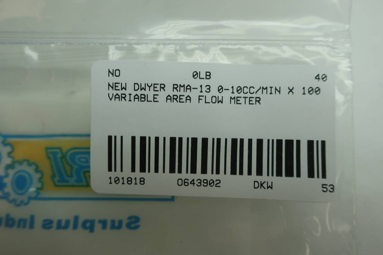 Dwyer RMA-13 Flow Meter 0-10cc/min X 100