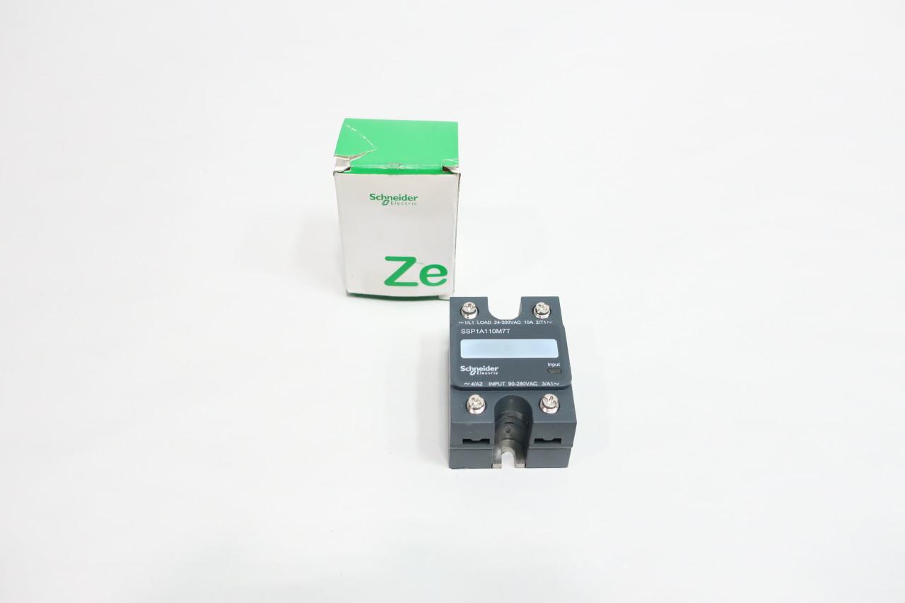 Schneider Electric SSP1A110M7T single phase relay, Harmony Solid State Relays, 10A, panel mount, zero voltage switching, thermal pad, input 90 to 280V AC, output 24 to 300V AC — Contactors & Relays