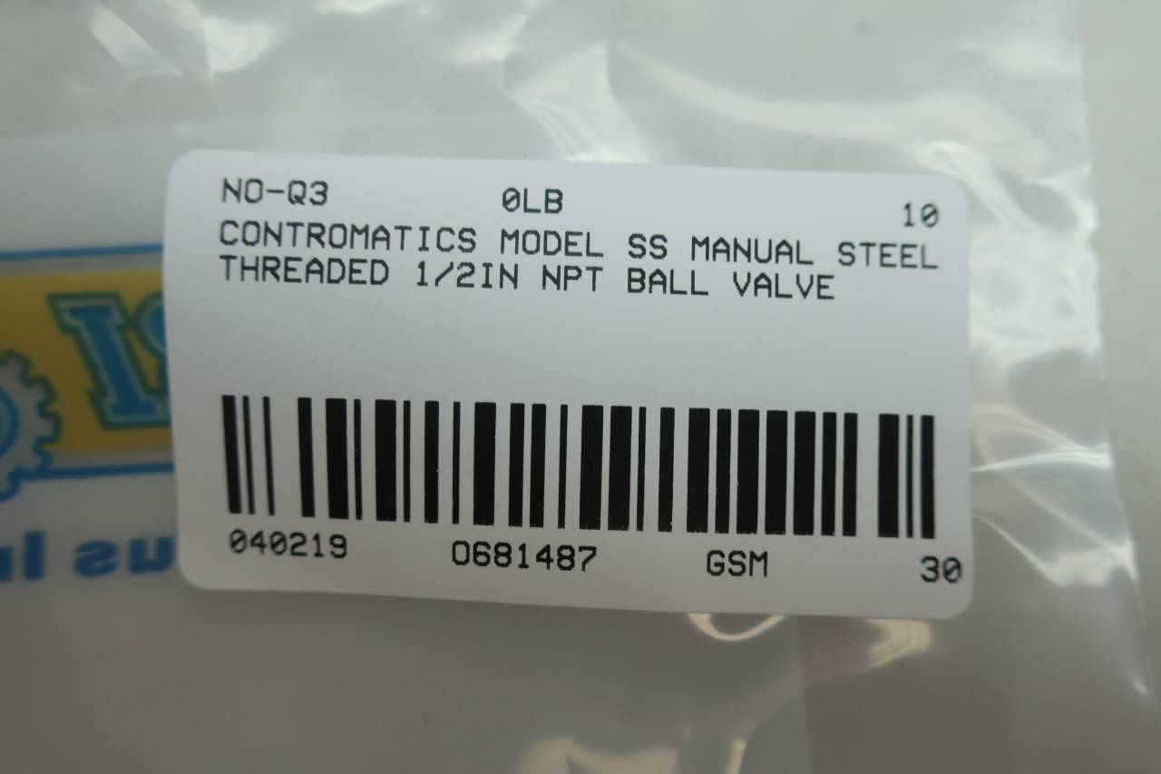 Contromatics MODEL SS Manual Steel Ball Valve 1//2in Npt
