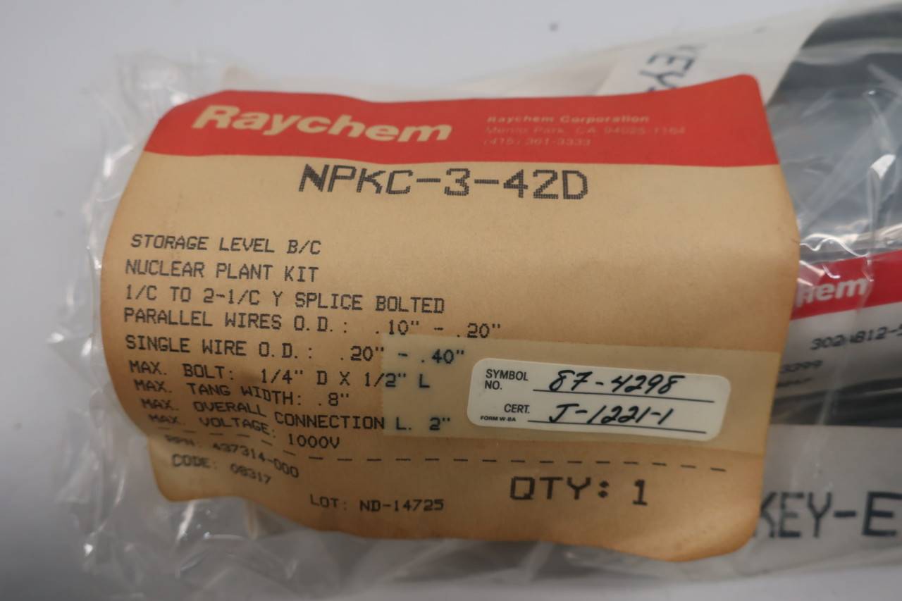 Raychem NPKC-3-42D Nuclear Plant Kit 1/c To 2-1/c Y Splice Bolted