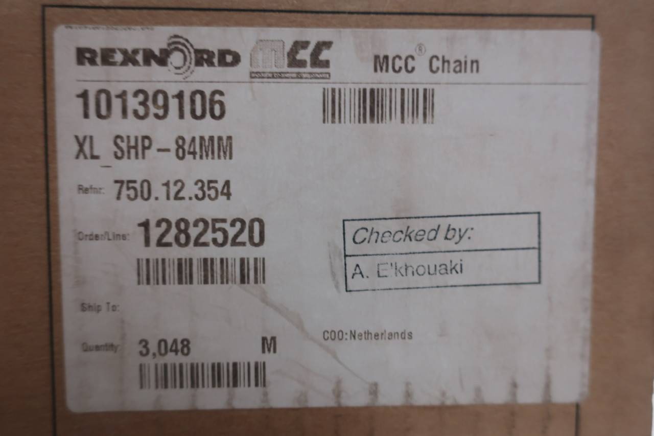REXNORD XL SHP-84MM MCC Conveyor Chain 3.048M 1-1/2IN 84MM REXNORD XL SHP-84MM MCC Conveyor Chain 3.048M 1-1/2IN 84MM
