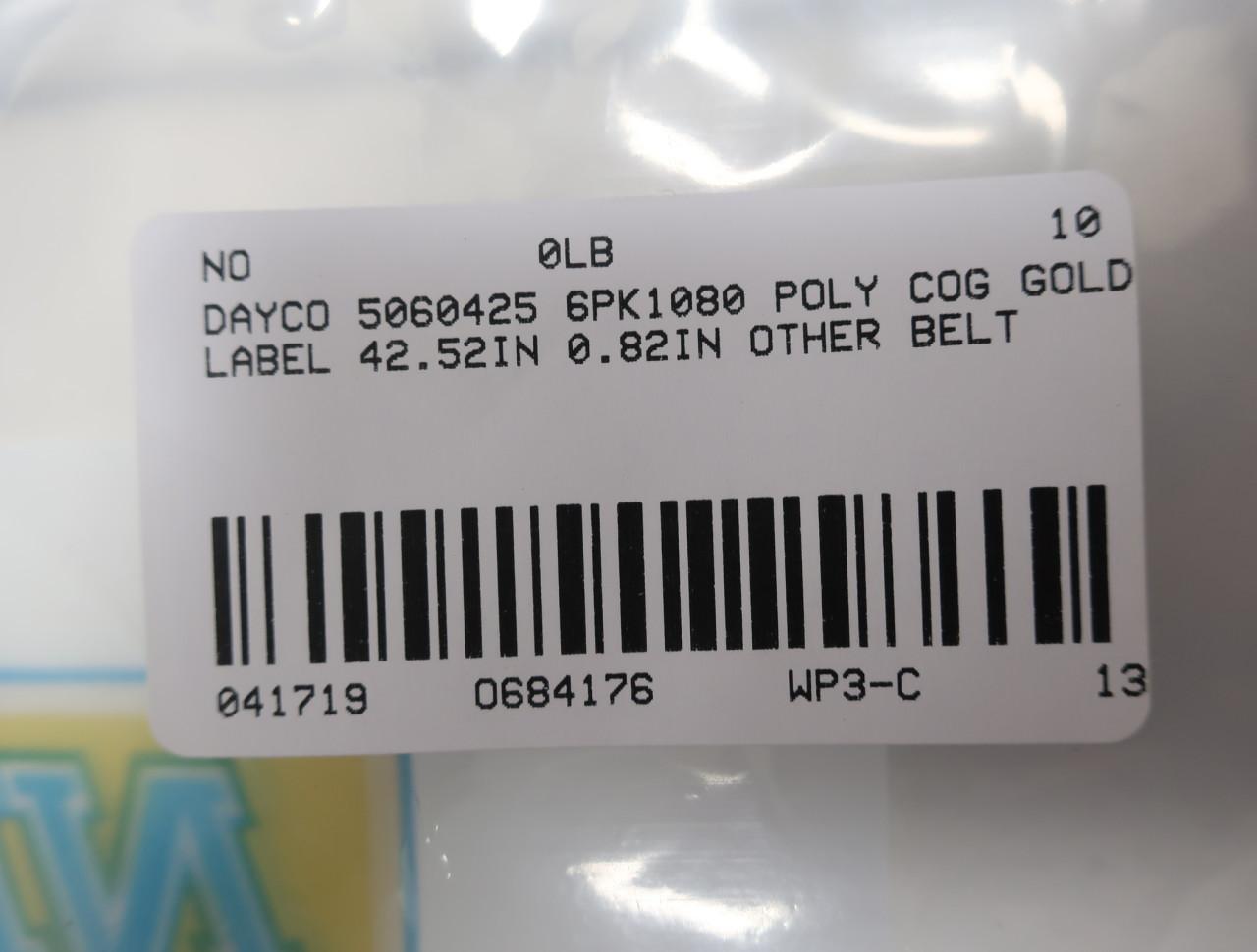 Dayco 5060425 6PK1080 Poly Cog Gold Label Serpentine 42.52in Belt 