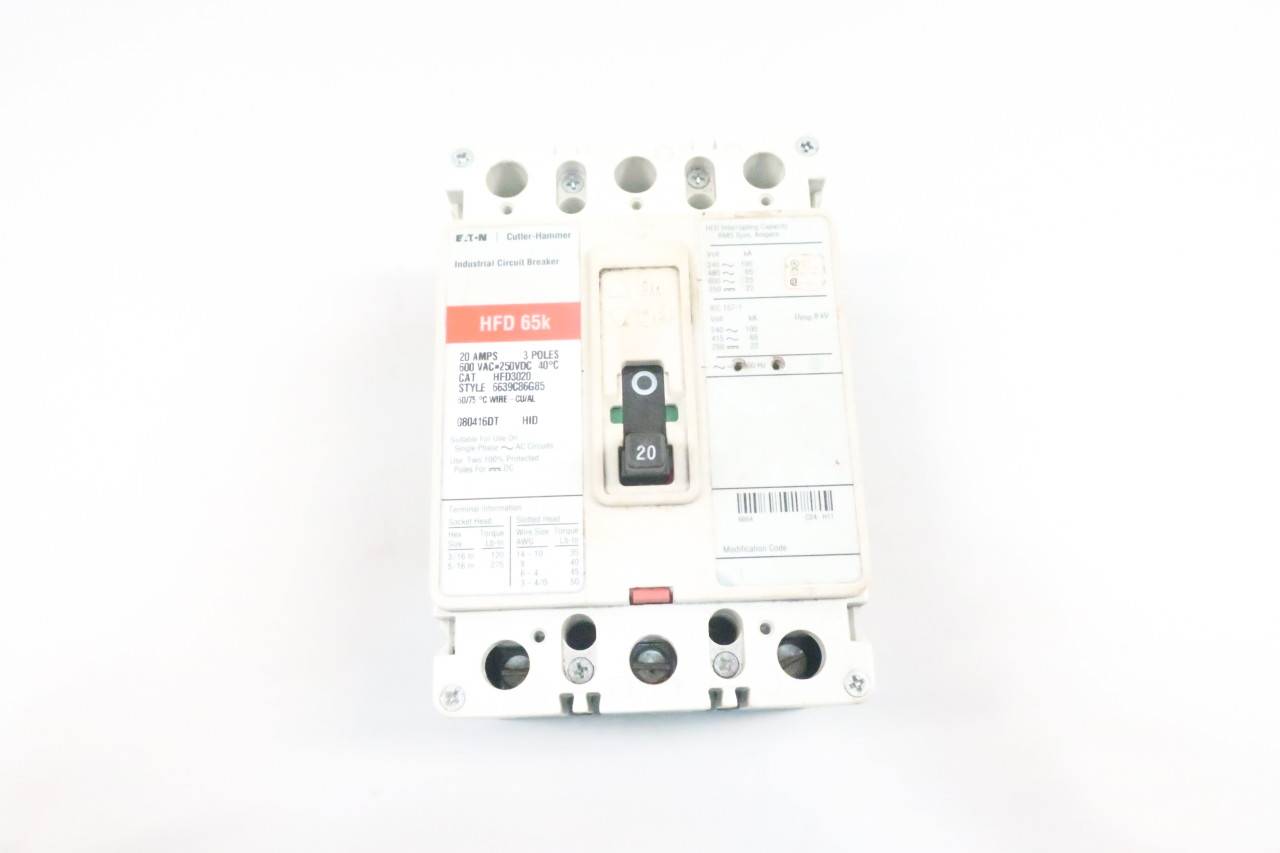 Cutler Hammer HFD3020 Molded Case Circuit Breaker 3p 20a Amp 600v-ac