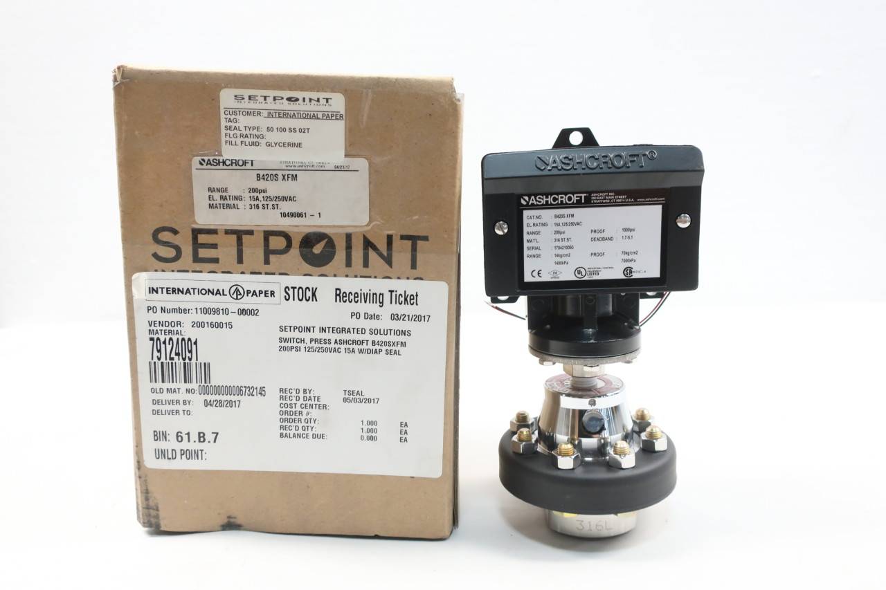 Ashcroft B420S XFM Pressure Switch W/ Diaphragm Seal 200psi 125/250vac