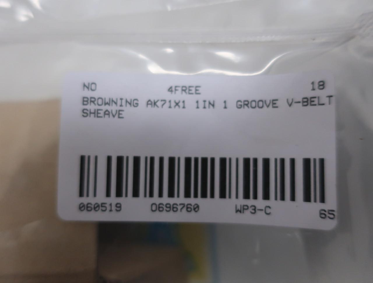 Details about   Browning AK71X1 1 Groove V-belt Sheave 1in 
