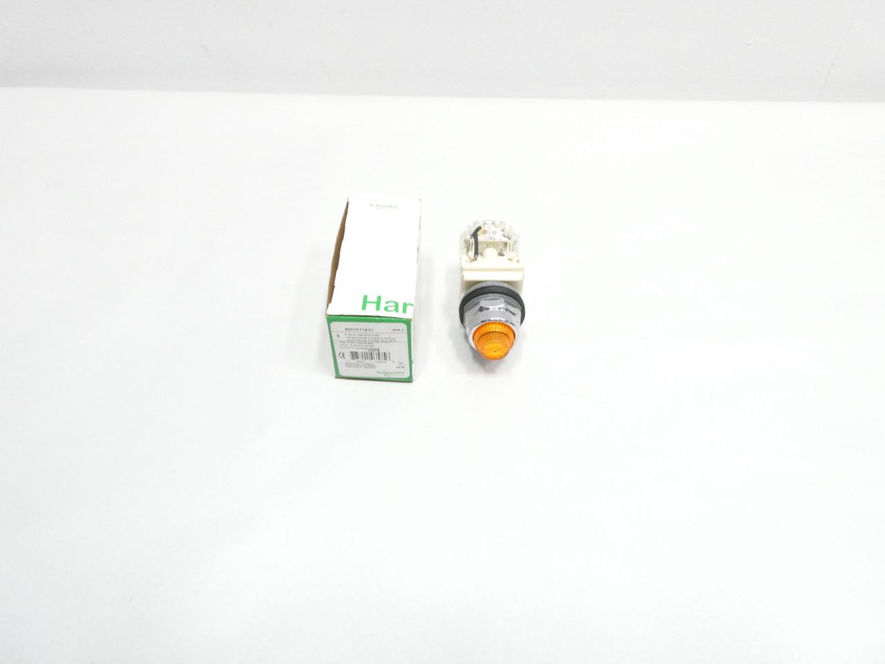 Schneider Electric 9001KT1A31 Push-to-test Pilot Light, Model 9001K, Metal, Polycarbonate, Fresnel, Amber, 30mm, 110-120V — General Accessories