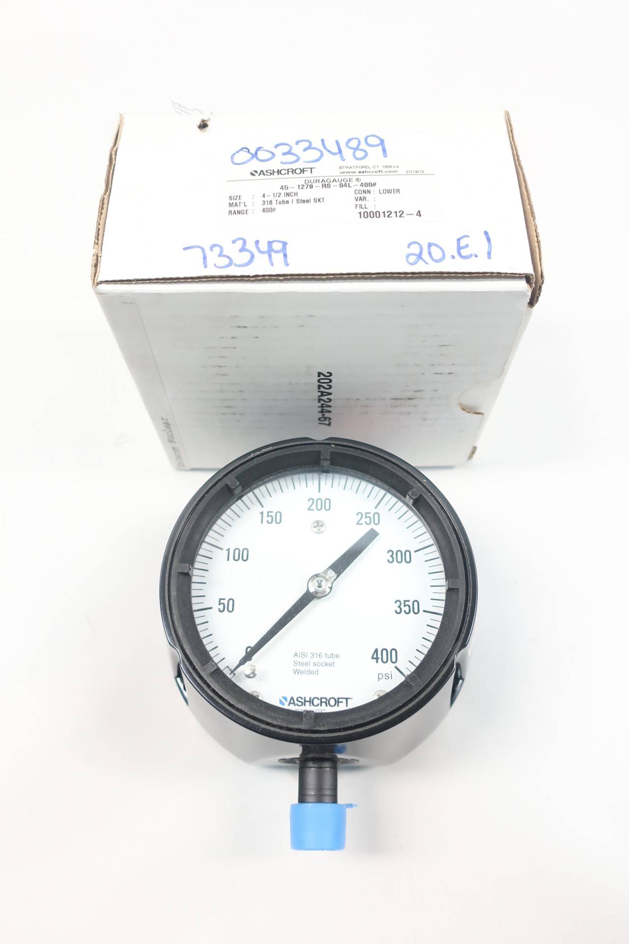 Ashcroft 451279RS04L400 Duragauge Pressure Gauge 41/2in 0400psi 1