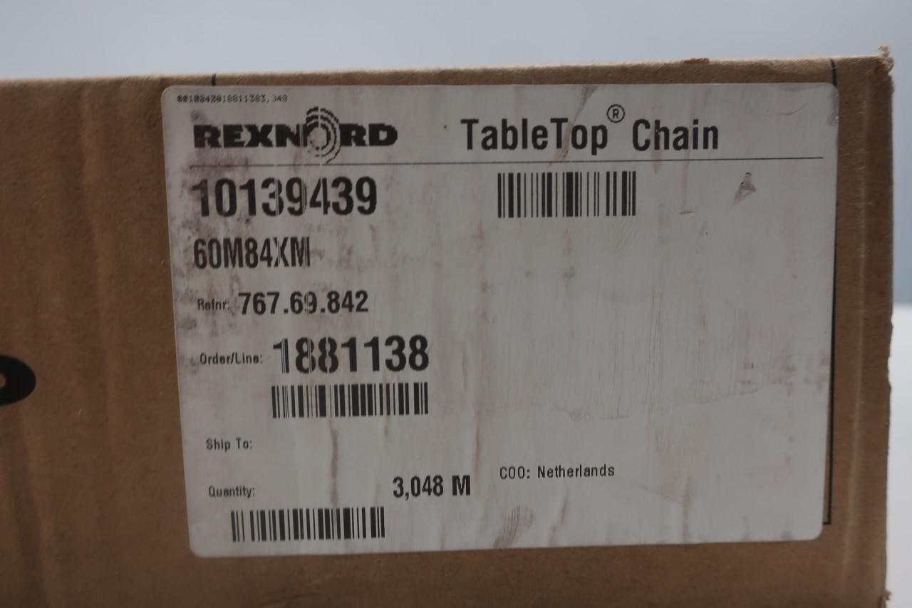 Rexnord 60M84XM Tabletop Conveyor Chain 3.048m 84mm 