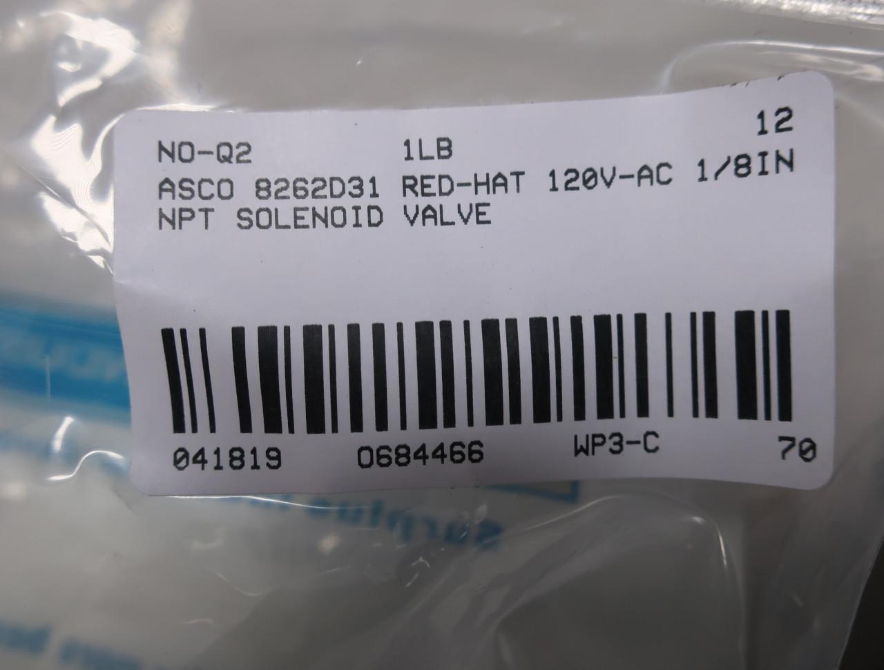 Brand New Asco 8262d31 red-hat solenoid 120V Normally Open 