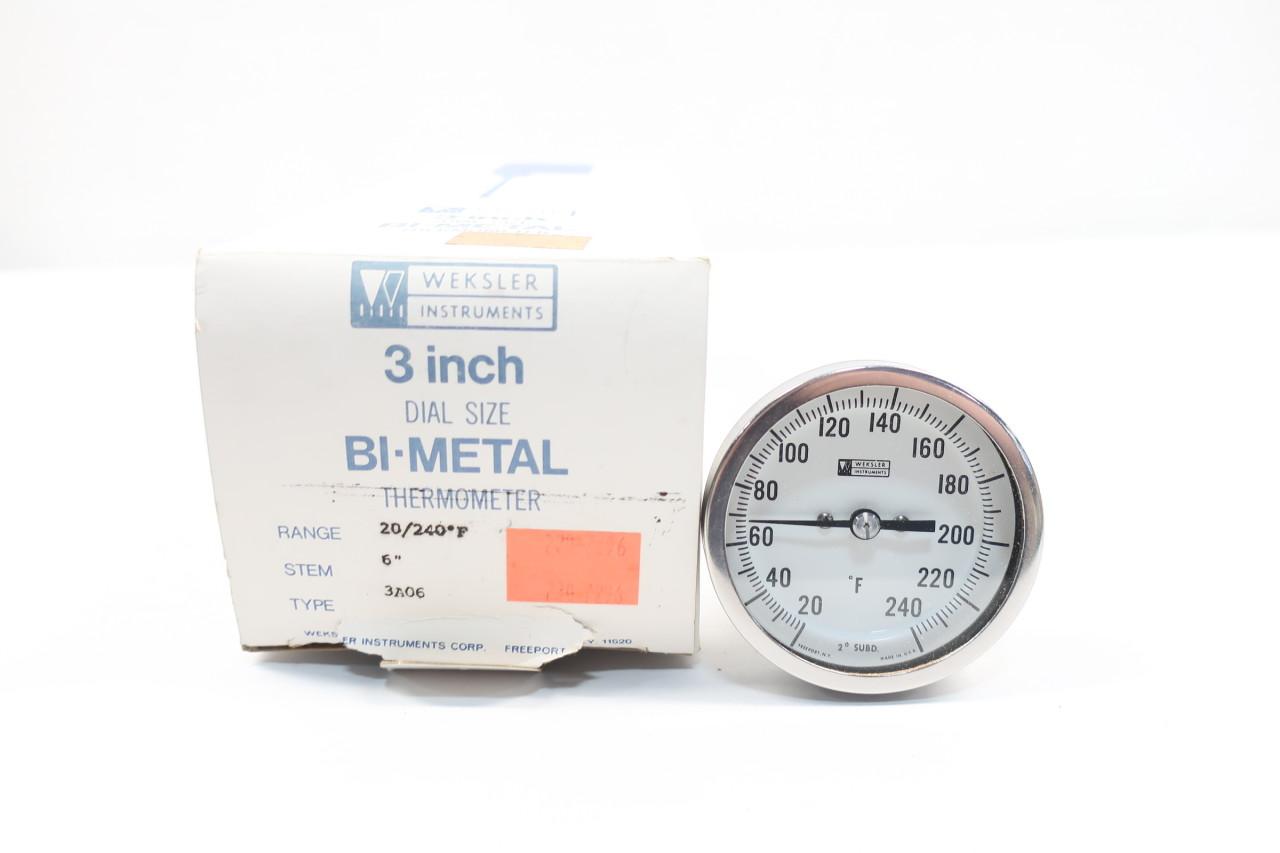 Weksler 3A06 3" Bimetal 50-500°F Temperature Indicating Thermometer 6" Stem 