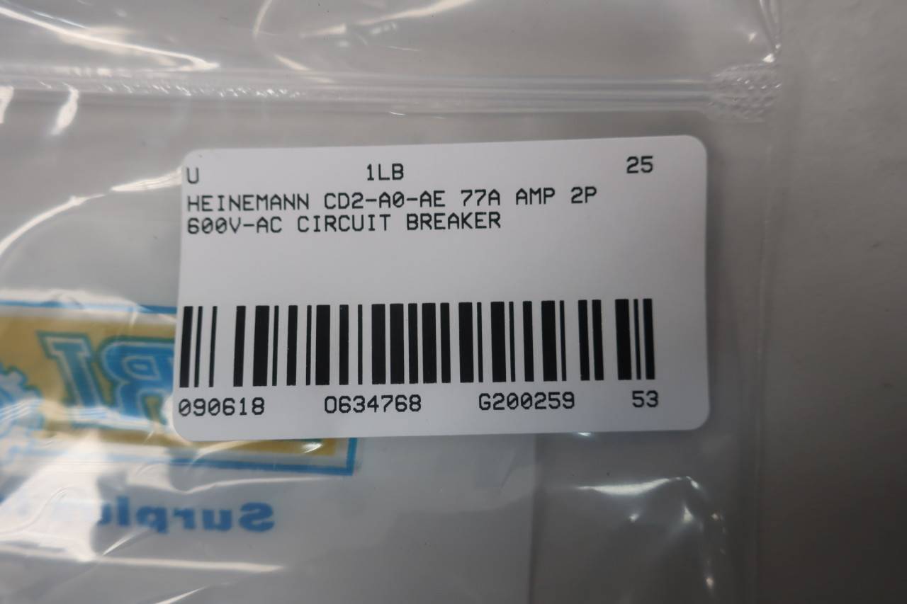 Heinemann Cd2 Ao Ae 77a 2p Circuit Breaker 600v Ac