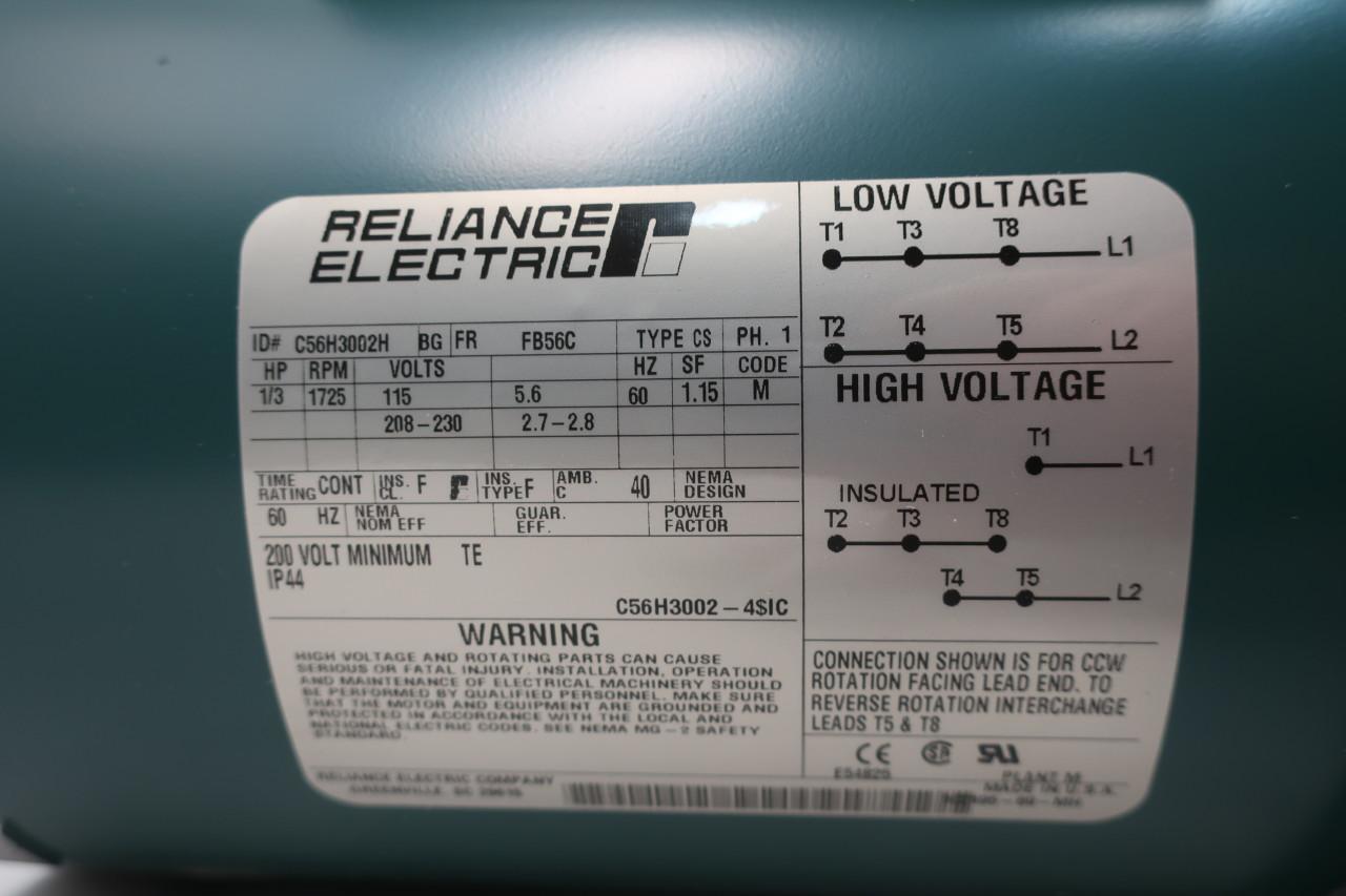 Details about   RELIANCE C56H3002H LJ 1725 RPM FB56C FR 1/3 HP 1 PH AC MOTOR NOS FREE SHIPPING 