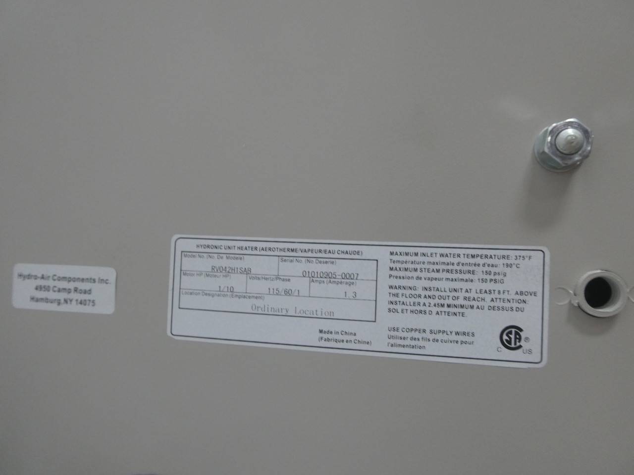 RITTLING RV042H1SAB RV-42 1/10HP 115V-AC STEAM HEATER