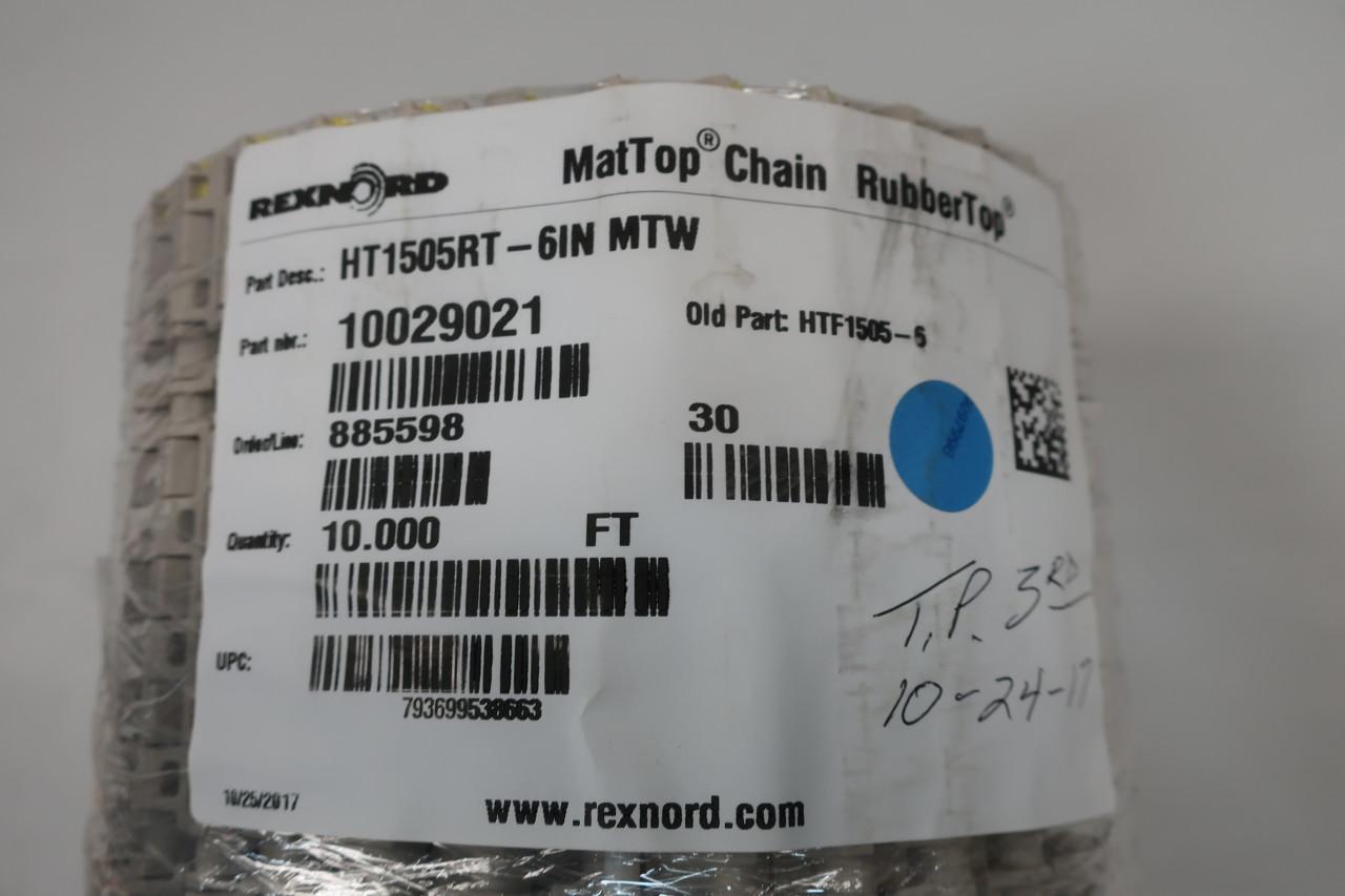Rexnord HT150RT-6IN MTW Mattop Rubbertop Conveyor Chain 10ft 5/8in 6in 
