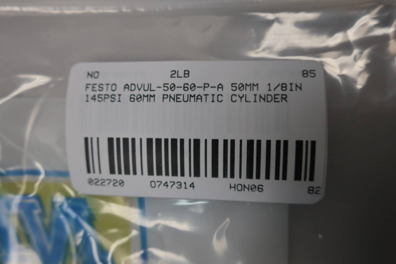 FESTO ADVUL-50-60-P-A Double Acting Pneumatic Cylinder 50MM 60MM 145PSI FESTO ADVUL-50-60-P-A Double Acting Pneumatic Cylinder 50MM 60MM 145PSI