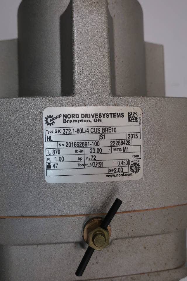 NORD SK372.180L/4 CUS BRE10 GEARMOTOR 72RPM 3PH 1HP 230/460VAC